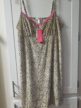 Sweet Tart Leopard-Print Nightie with Pink Lace Trim Size M
